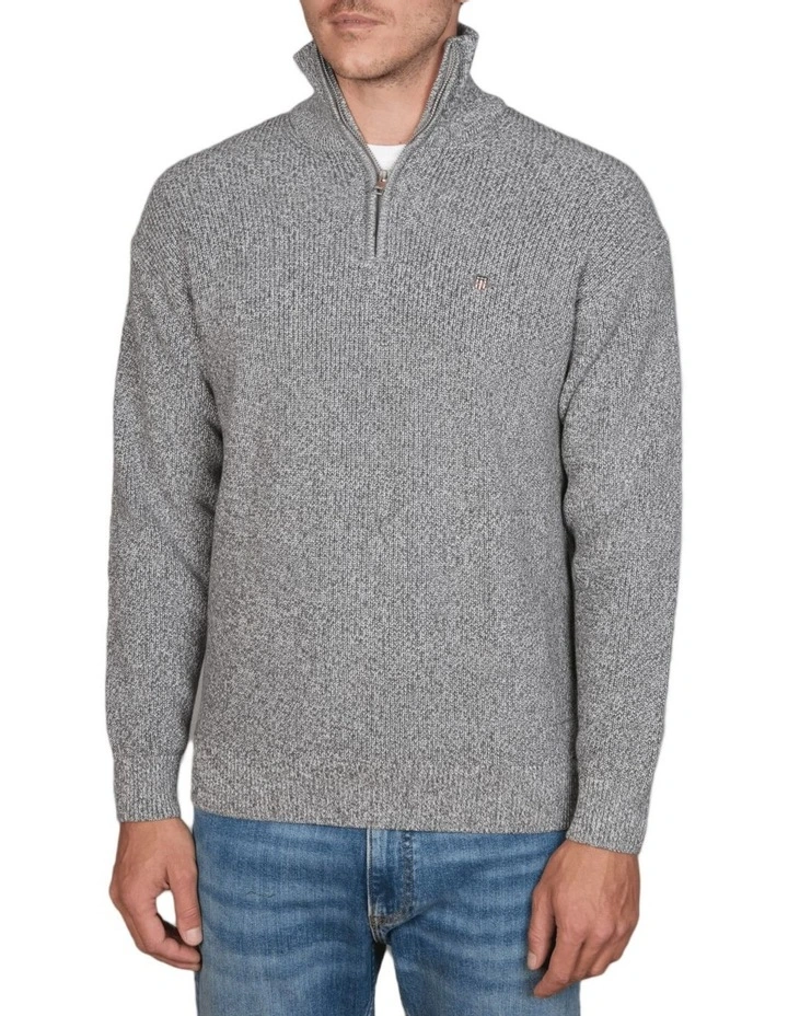 Twisted Yarn Half Zip Knit in Dark Grey Melange