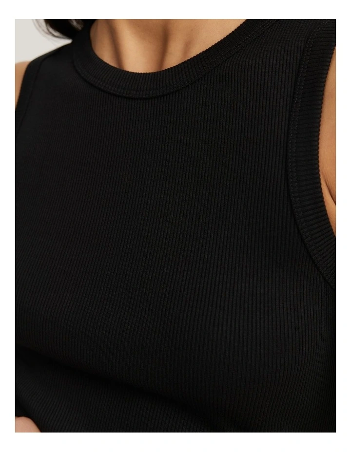 High Neck Rib Tank in Black