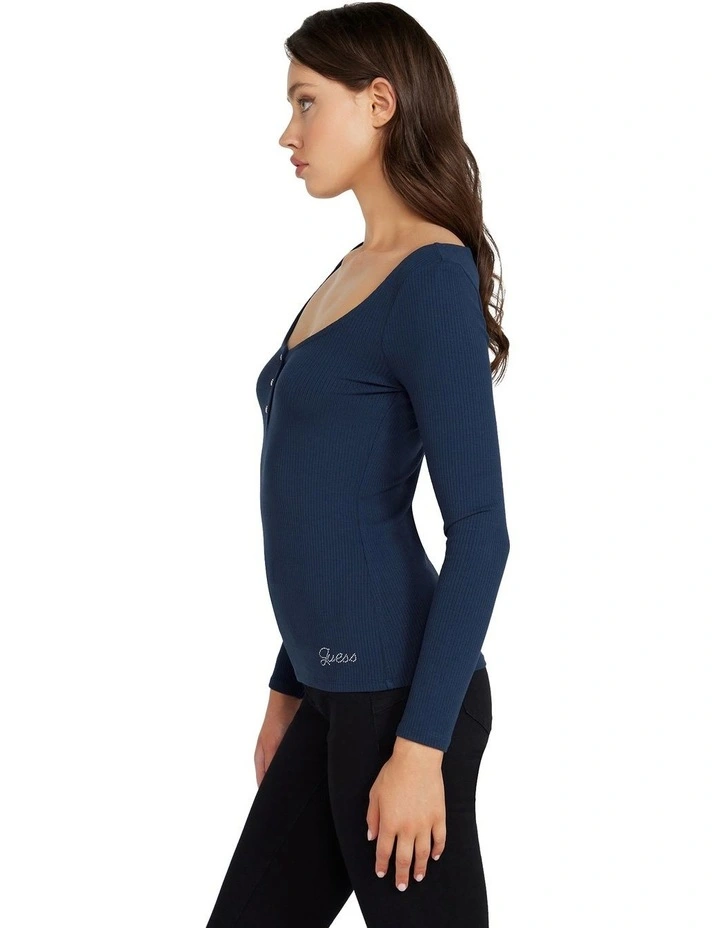 Longsleeve Karlee Jewel Button Henley Top in Blue