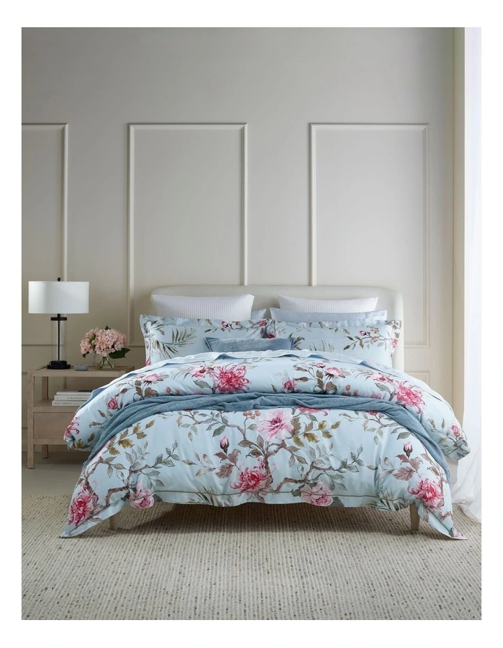 Rozala Cotton Sateen Quilt Cover Set in Light Blue