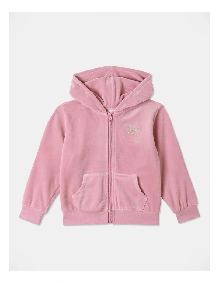 Velour Zip Hoodie in Dusty Pink