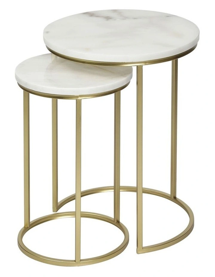 Marble Ada Nested Side Table Set in White/Gold