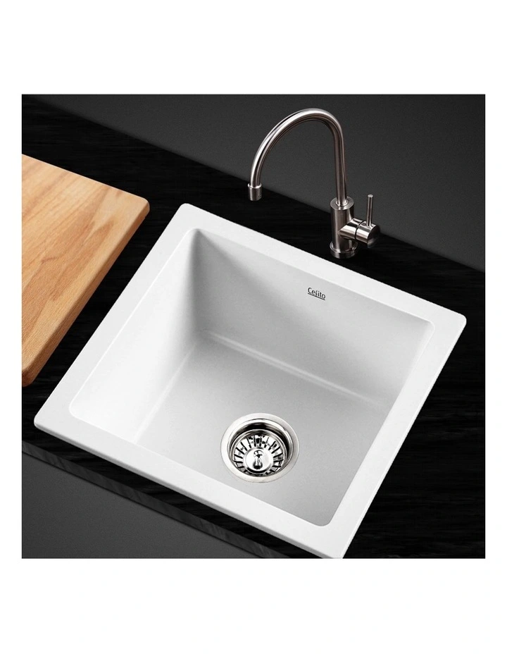 Granite Single Bowl Kitchen Sink Basin 45cmx45cm in White