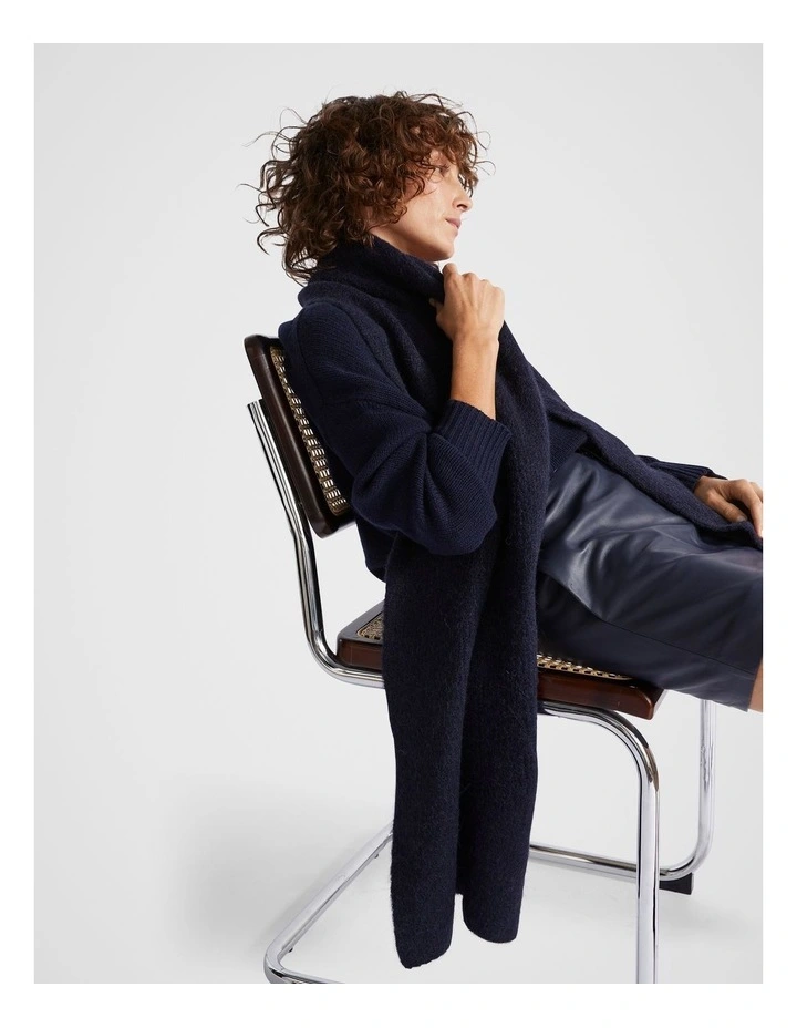 Fluffy Rib Knit Scarf in Midnight Sky