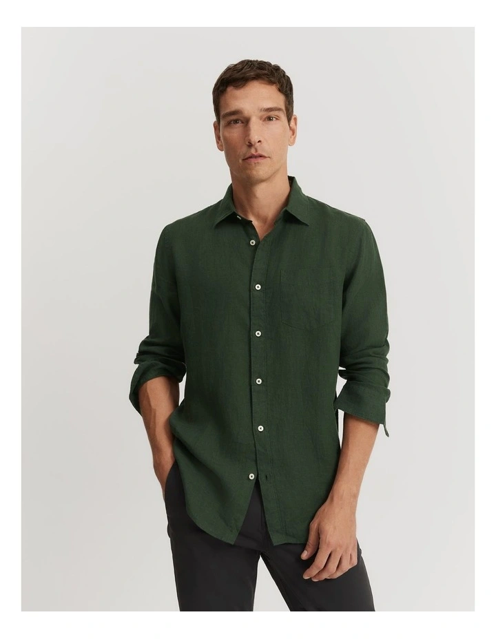 Regular Fit Organically Grown Linen Shirt in Eden Green