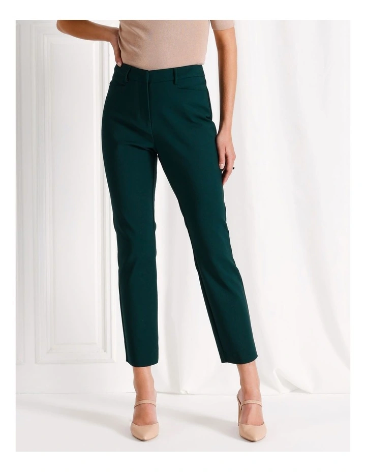 Maya Mid Rise Cropped Organic Blend Cotton Sateen Pants in Dark Green