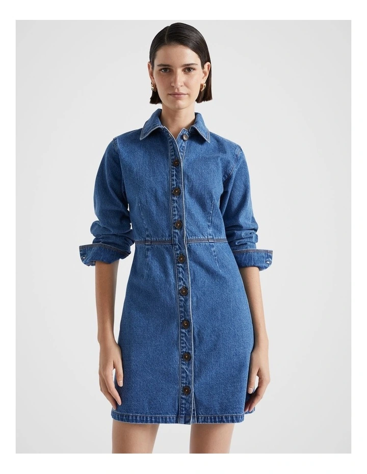 Denim Panelled Mini Dress in Nautical Blue Wash