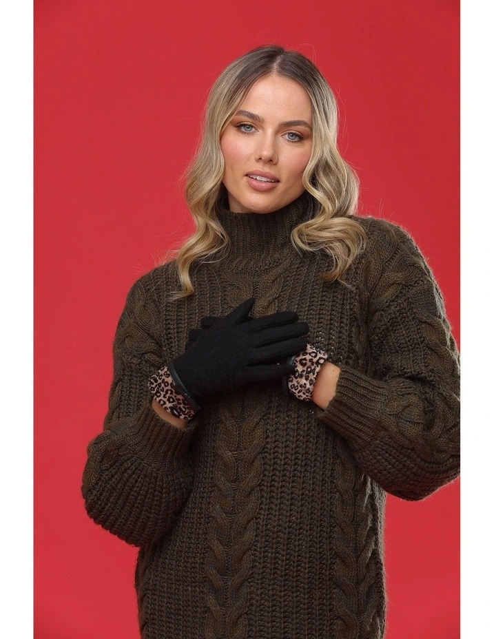 Jacqueline Gloves in Black Leopard