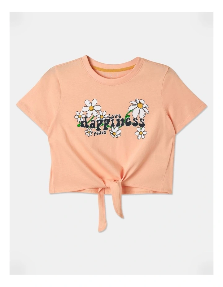Essentials Tie Front Tee in Orange