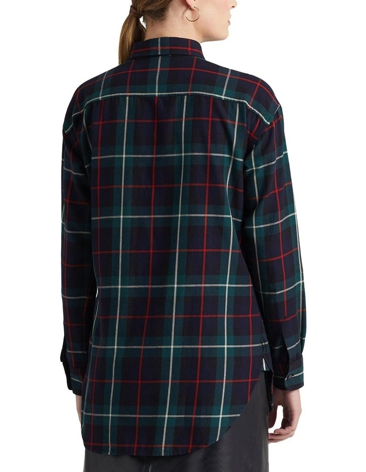 Bullion-Patch Plaid Twill Shirt in Blue Multi