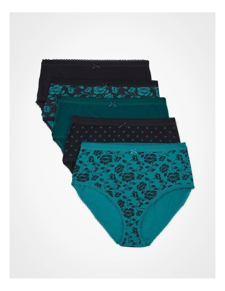 Cotton Teal Floral Briefs 5 Pack in Multi