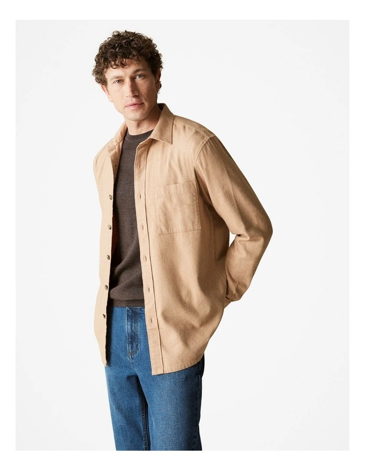 Regular Fit Cotton Tonal Twill Shirt in Camel