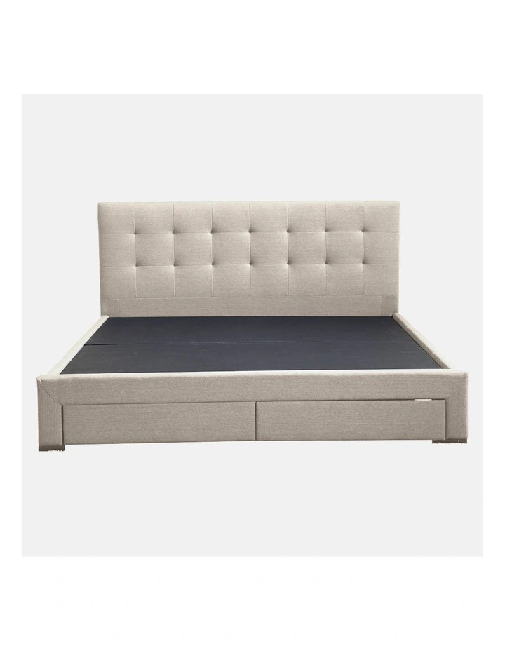 Tufted 4 Drawers Storage Wooden Mattress Fabric Queen Bed Frame in Beige
