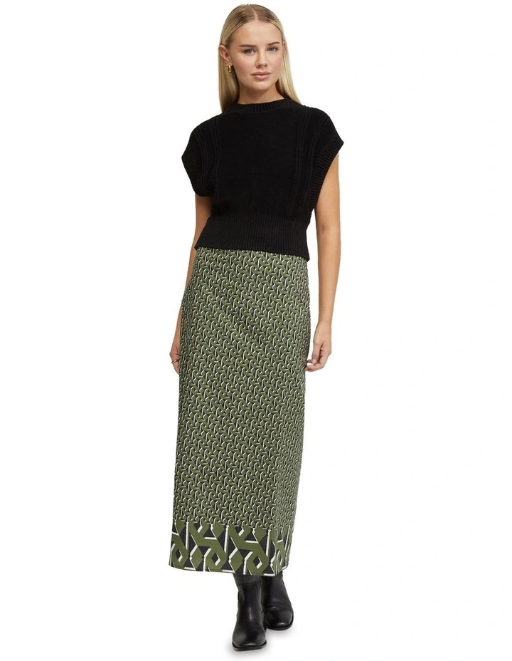 Grechen Boarder Print Skirt in Olive