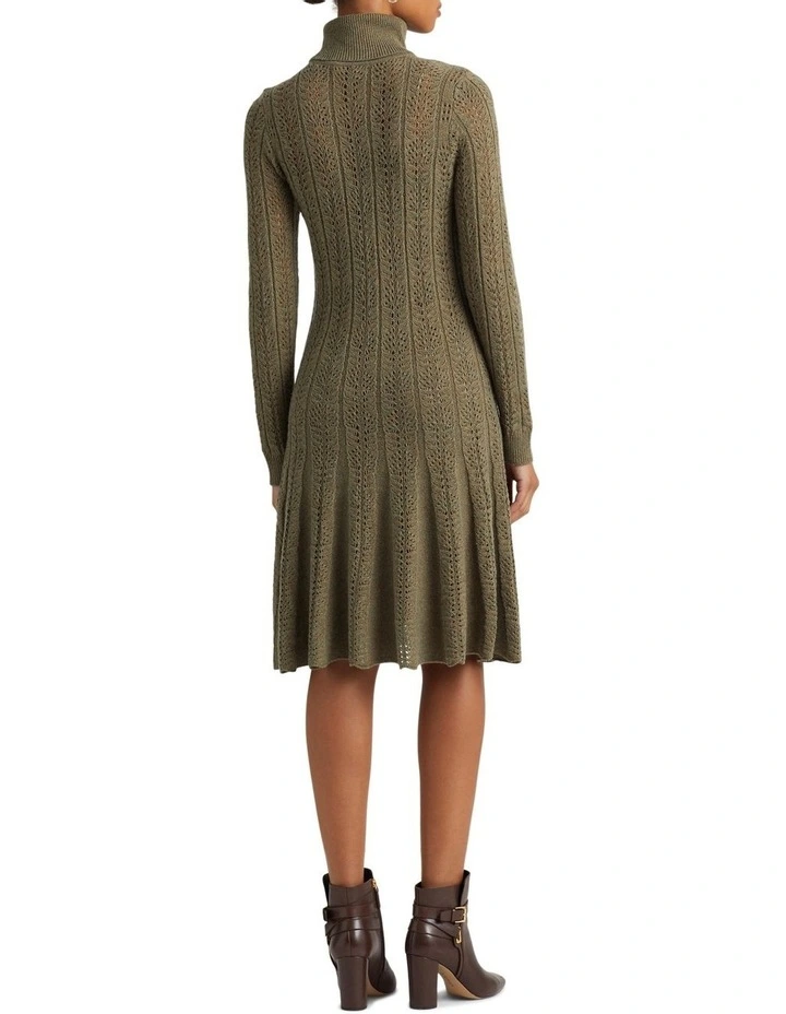 Pointelle Turtleneck Sweater Dress in Green