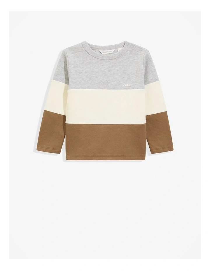 Organically Grown Cotton Block Stripe T-shirt in Light Grey Marle