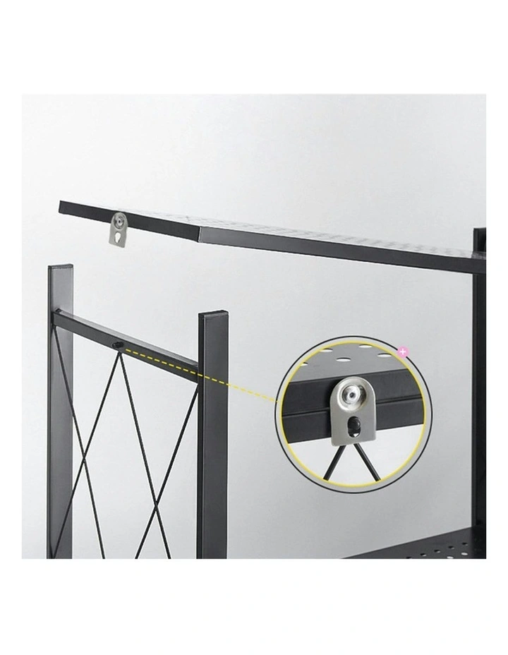3 Tier Steel Foldable Kitchen Storage Organizer with Wheels in Black
