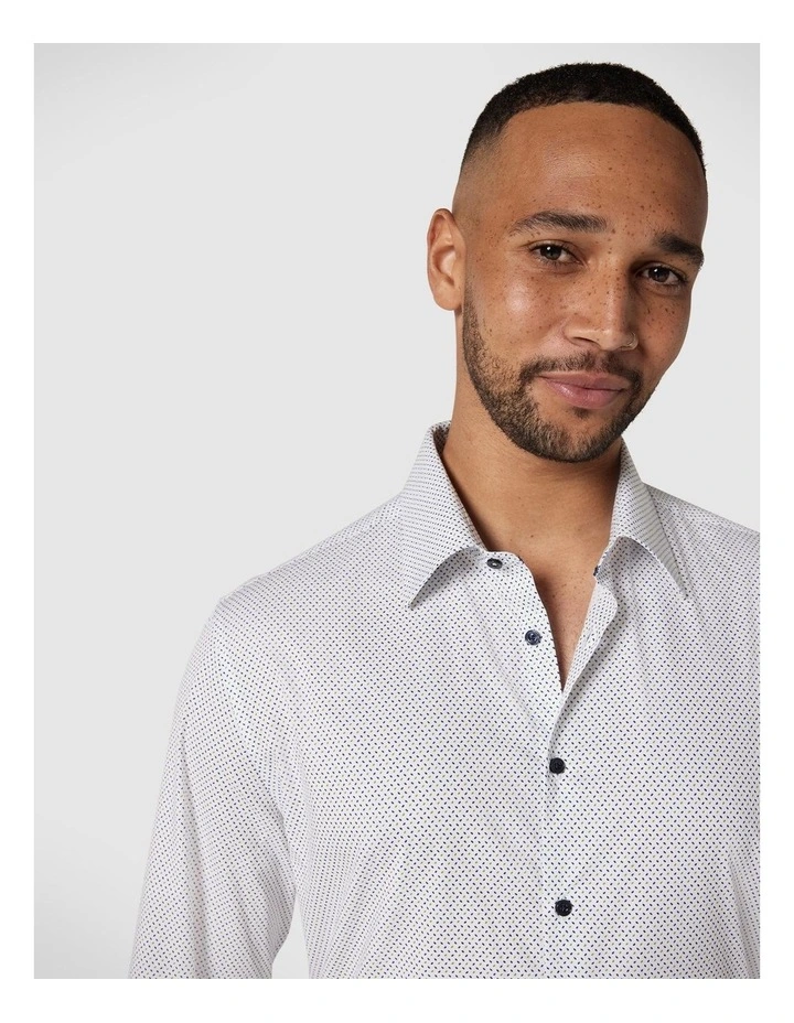 Regular Geo Print Long Sleeve Dress Shirt in Navy/Green