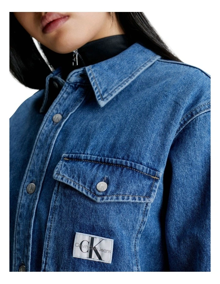 Belted Utility Shirt Dress in Denim Light