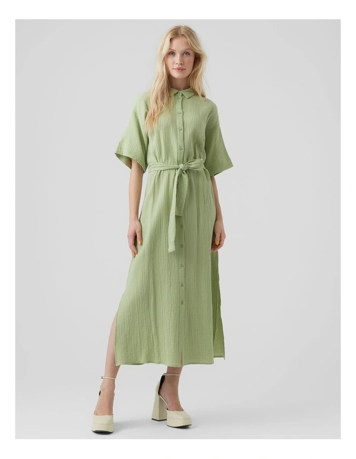 Natali Cotton Shirt Dress in Reseda