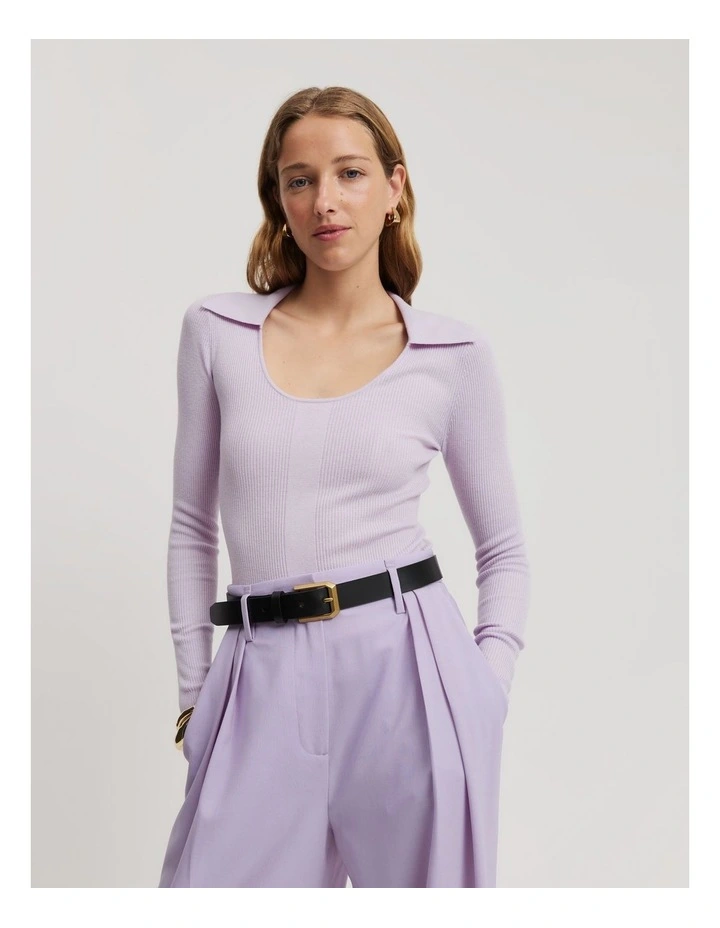 Australian Merino Wool Silk Collared Knit Jumper in Lilac