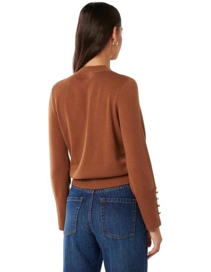 Evelyn Button Detail Jumpers in Brown