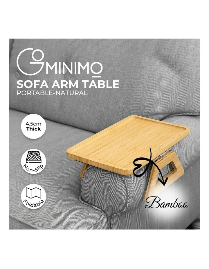 Portable Non-Slip Bamboo Sofa Arm Tray for Wide Couches in Natural