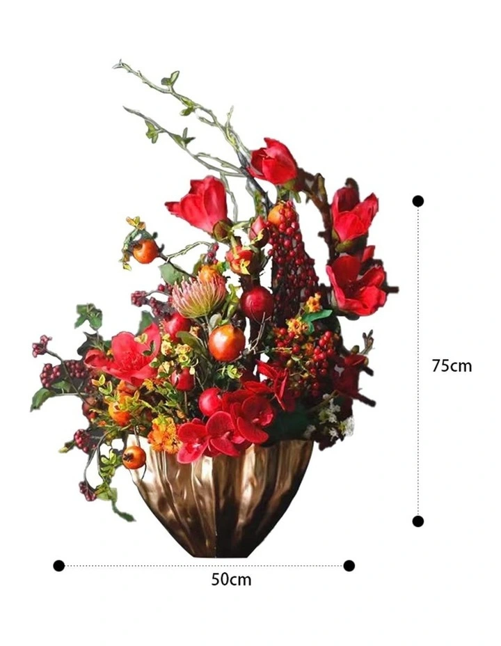 Bespoken Luxury Fire Red Festival Statement Floral Arrangement In Golden Pot