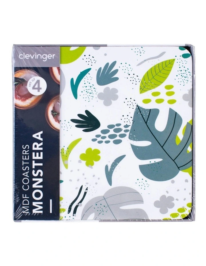MDF Coasters Monstera Set of 4 in Multi