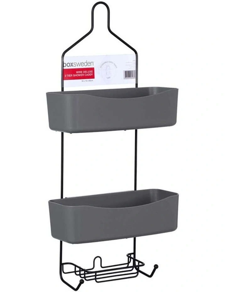 60cm Wire Deluxe 2 Tier Shower Caddy w/ Detachable Holder/Tray Black