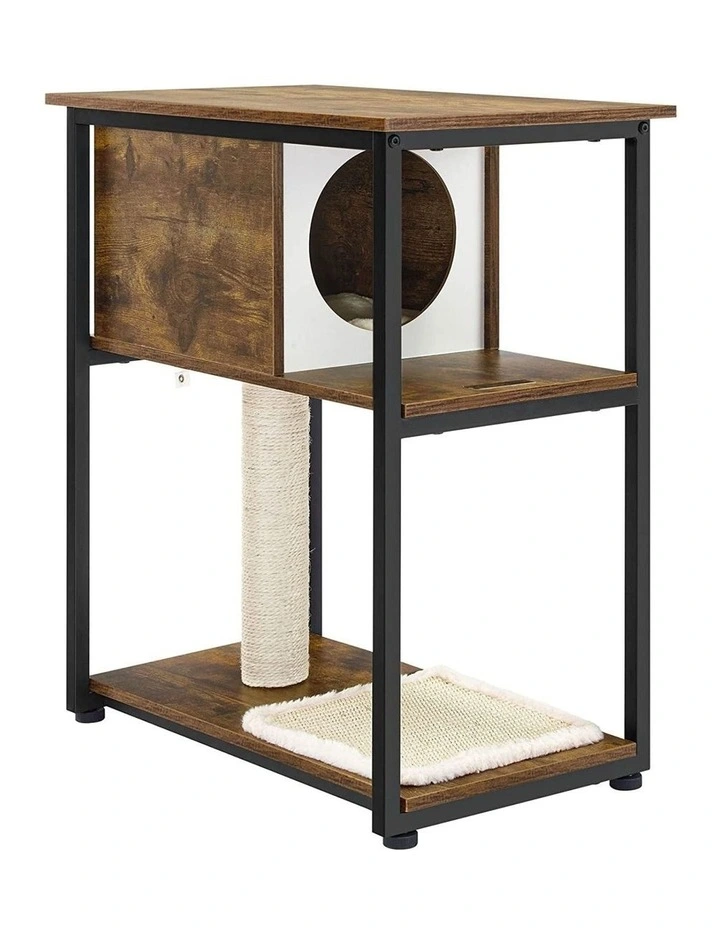 Pet Tree and End Table Bed Scratching Post Furniture in Rustic Brown