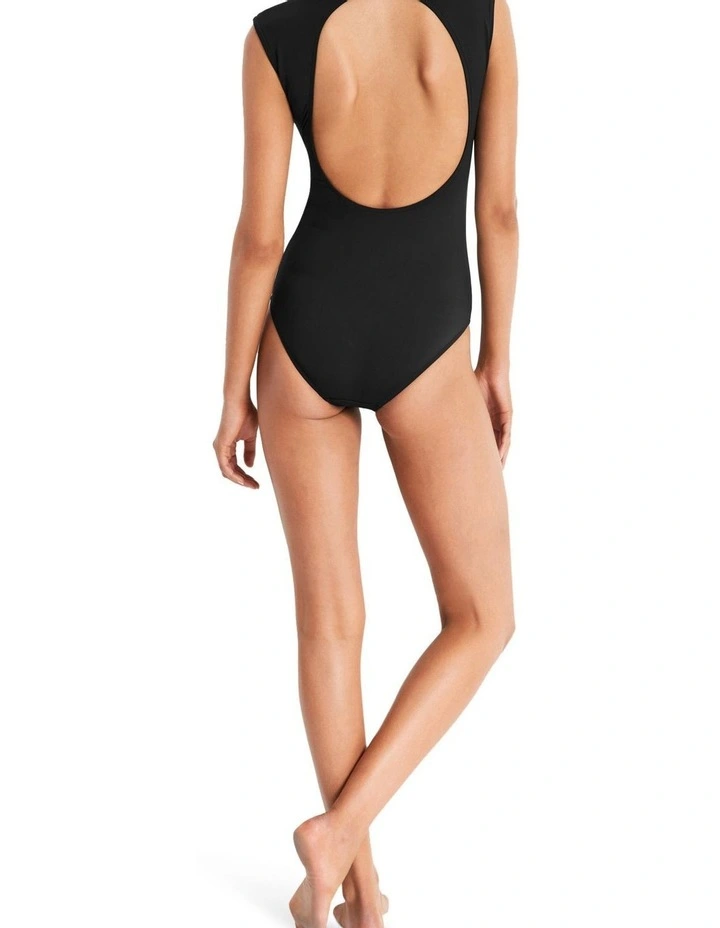Active Cap Sleeve One Piece Swimsuit Black