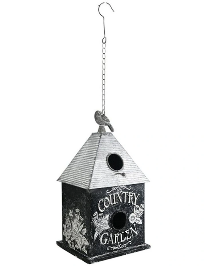 Country Garden Hanging Birdhouse in Black/White