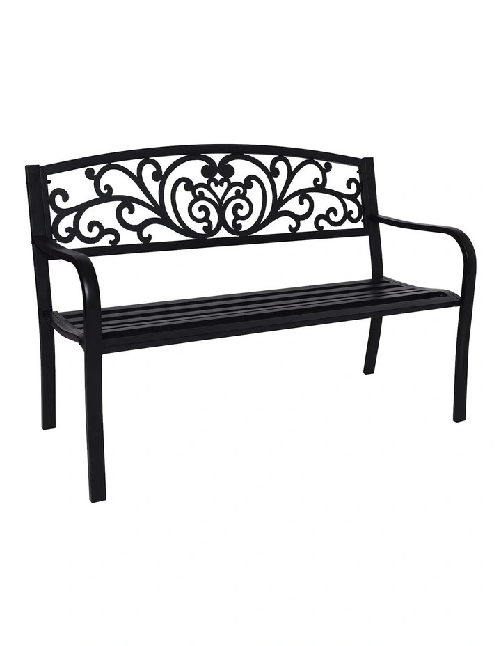 Steel Outdoor Garden Bench Floral in Black