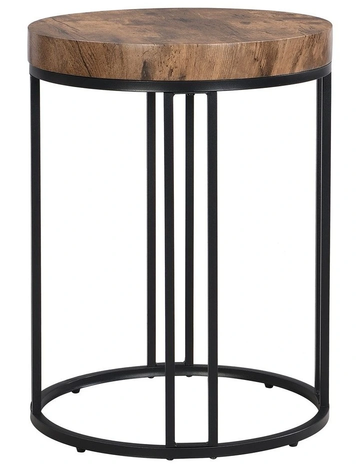 Round Side Table Set of 2 in Rustic Dark Brown
