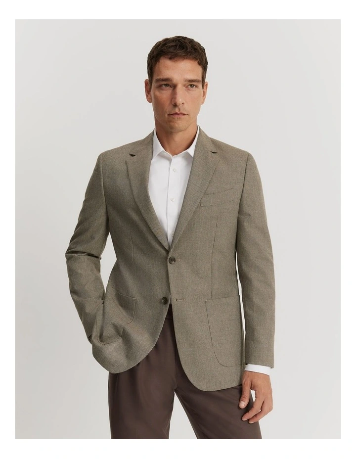 Regular Fit Cotton Wool Puppytooth Blazer in Dark Stone