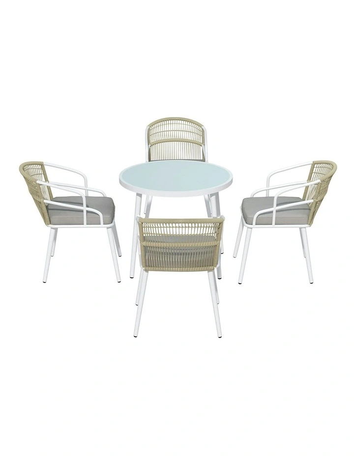 Aluminum Outdoor Dining Set 5 Piece in White/Grey