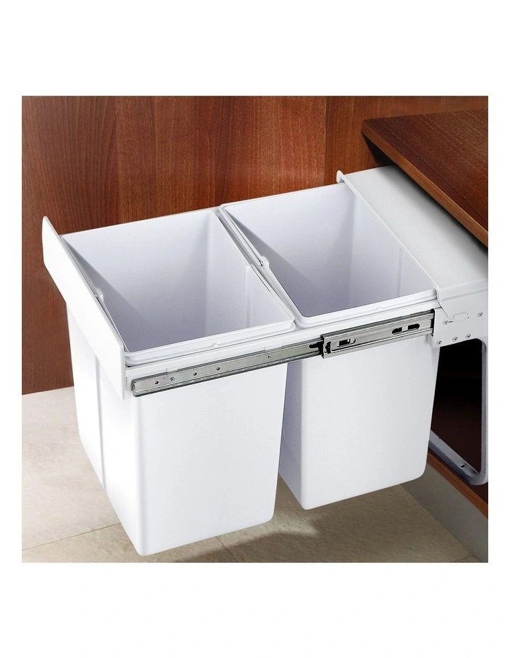 Cefito Pull Out Kitchen Bin Double Basket 2X20L in White