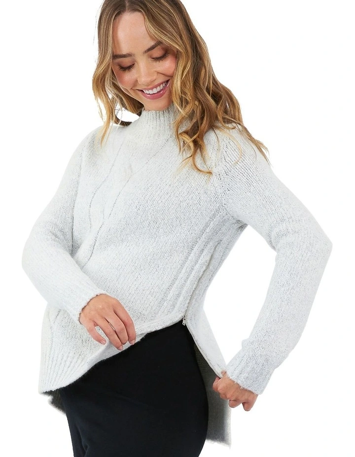 Cable Nursing Knit Top in White
