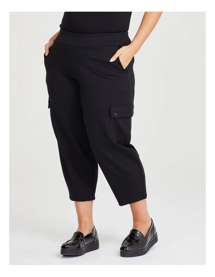 Petite Bamboo Ponte Cargo Pant in Black