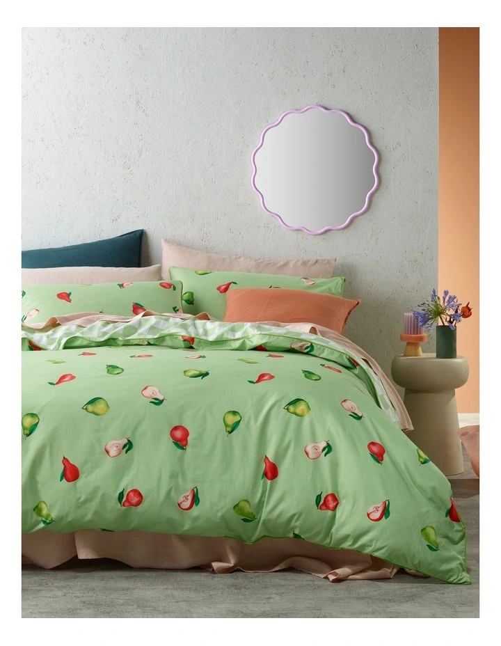 Pear Party Printed Cotton Quilt Cover Set in Green