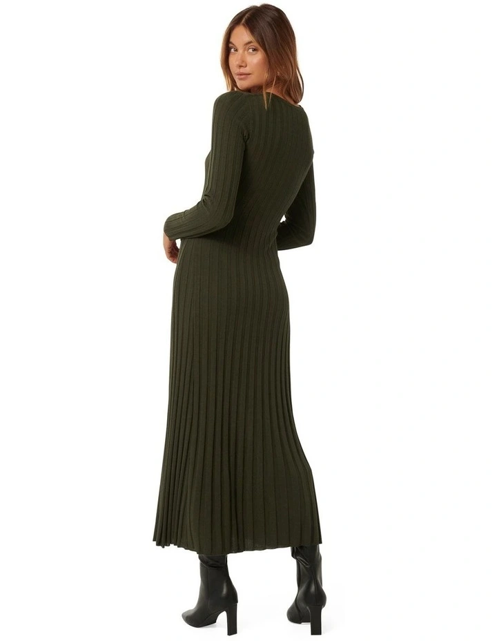 Lyla Crew Neck Detail Knit Dress in Green