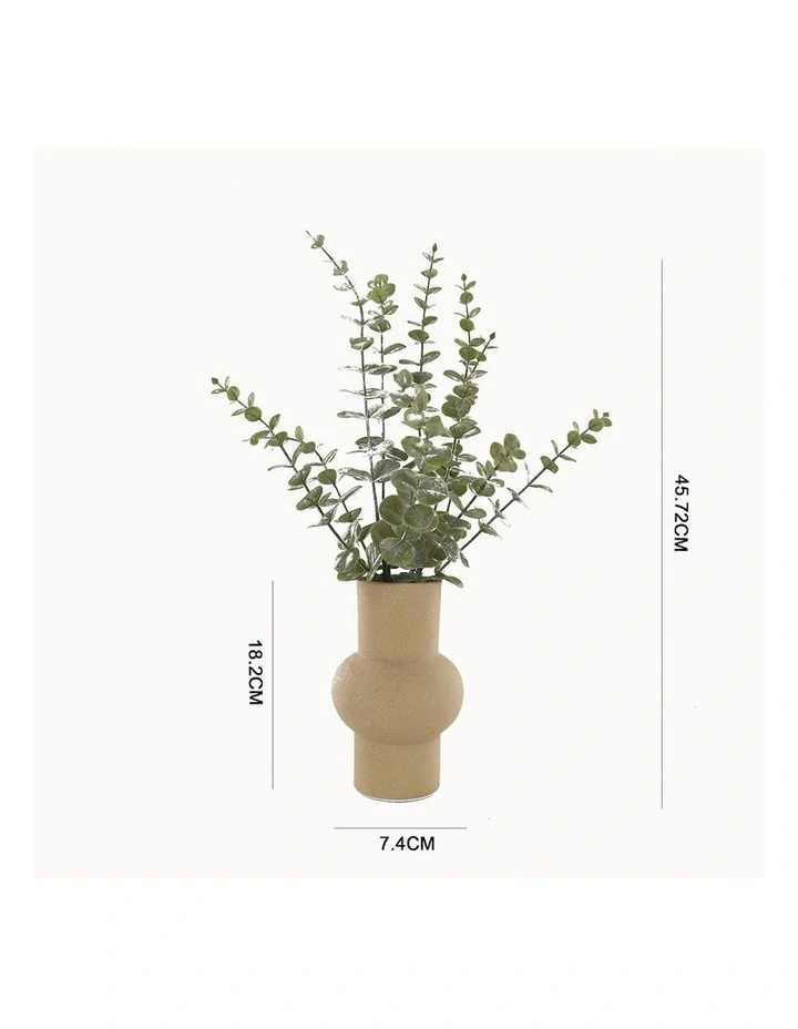 Artificial Eucalyptus Blue Gum in Ceramic Vase in Green/White
