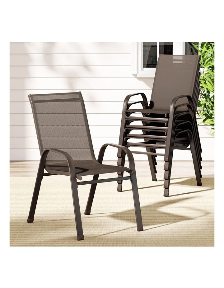 Stackable Outdoor Chair Set of 6 in Brown