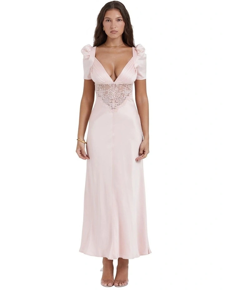 Rafaela Pure Silk & Lace Dress in Soft Peach