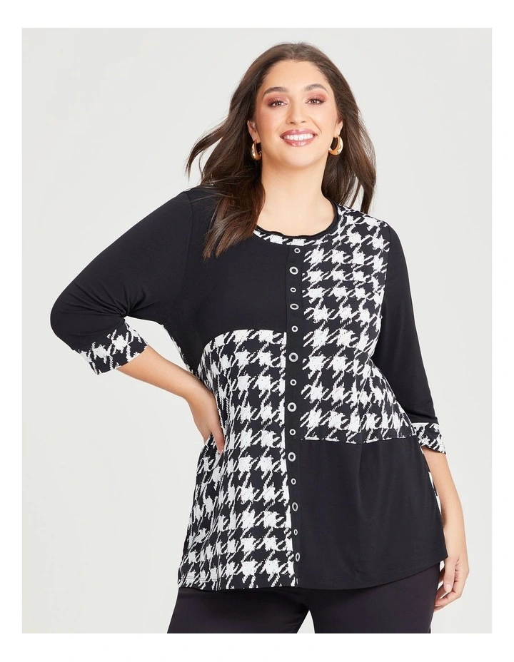 Spliced Check Eyelet Tunic in Black/White Print