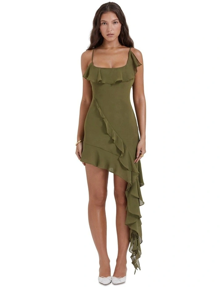 Marcia Ruffle Mini Dress in Olive