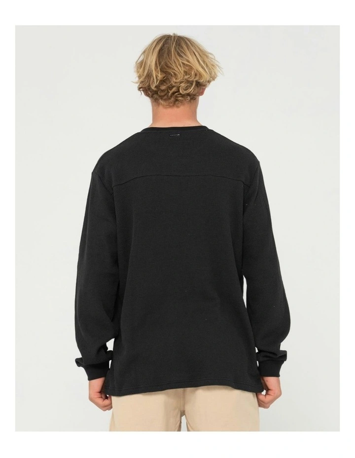 Boxed Out Waffle Long Sleeve Tee in Black