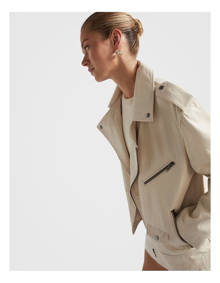Pebbled Leather Biker Jacket in Frappe