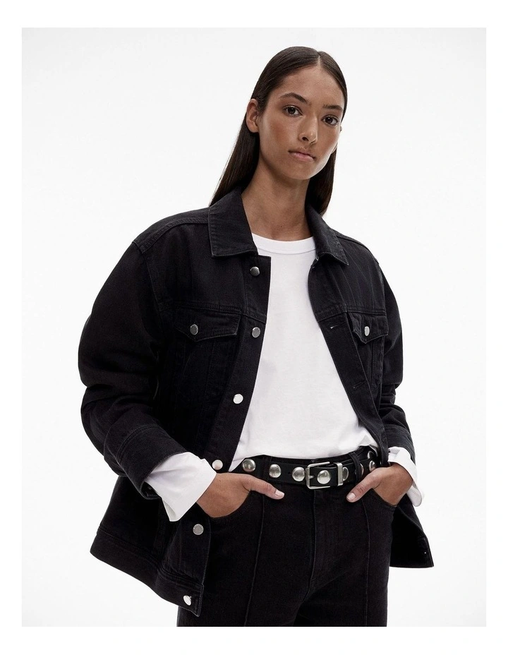 Oversized Denim Jacket in Washed Black